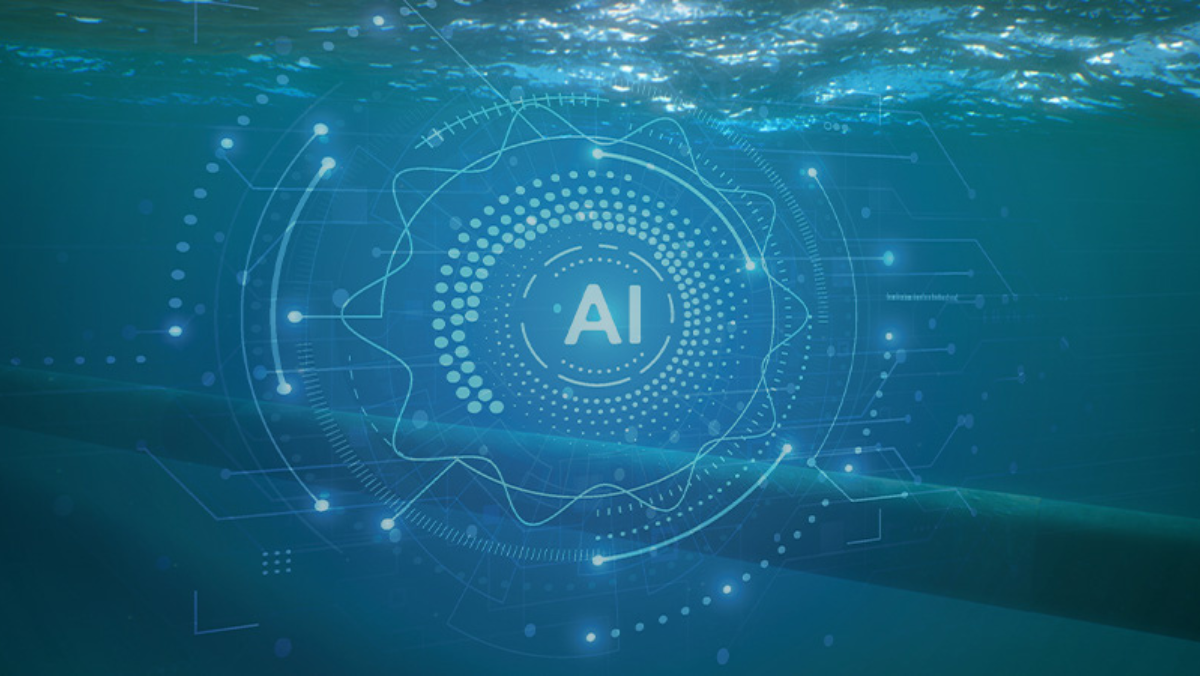 Abstract visual of artificial intelligence interface beneath ocean surface