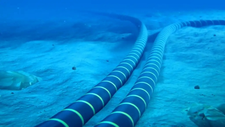 Subsea fibre optic cables laid on the ocean floor