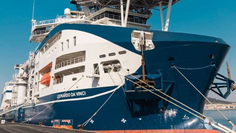 Cable-laying and repair vessel docked at port